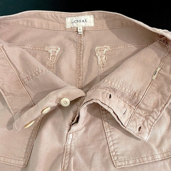 THE GREAT. Linen Cargo Straight Leg Cropped Pants - Picture 15 of 17